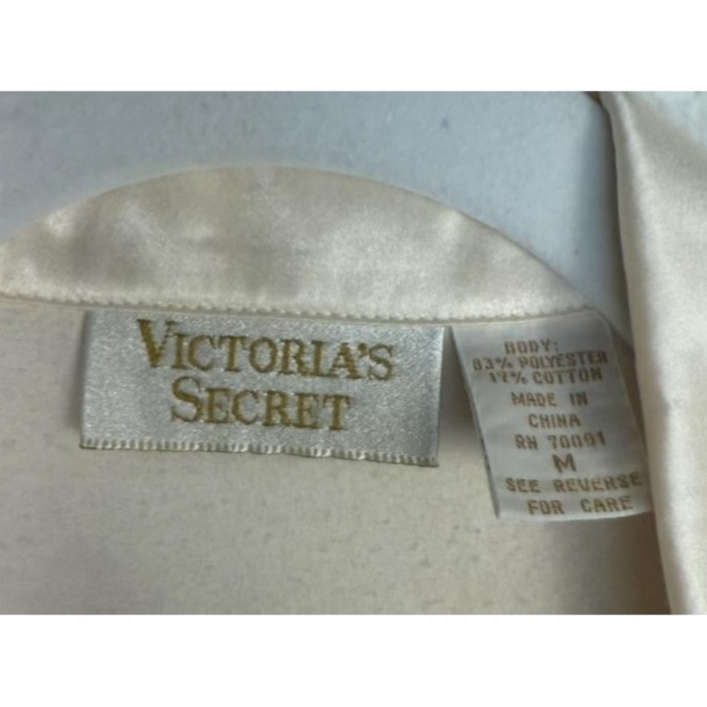 Victorias Secret Pajama Set & Robe Womens Medium Ivory Satin Jacquard Floral M - Picture 4 of 13
